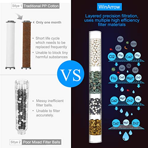 WinArrow Cabezal Ducha Filtro, Vitamina C Iones KDF55 Alcachofa Ducha Filtro Elimina Cloro y Flúor, Suaviza el Agua con Panel Microporoso 304 Inox de 80mm 200% de Alta Presión y 40% de Ahorro Agua
