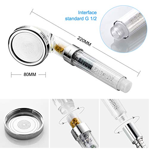 WinArrow Cabezal Ducha Filtro, Vitamina C Iones KDF55 Alcachofa Ducha Filtro Elimina Cloro y Flúor, Suaviza el Agua con Panel Microporoso 304 Inox de 80mm 200% de Alta Presión y 40% de Ahorro Agua