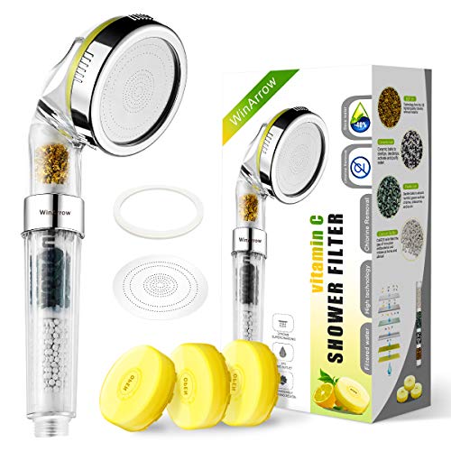 WinArrow Cabezal Ducha Filtro, Vitamina C Iones KDF55 Alcachofa Ducha Filtro Elimina Cloro y Flúor, Suaviza el Agua con Panel Microporoso 304 Inox de 80mm 200% de Alta Presión y 40% de Ahorro Agua