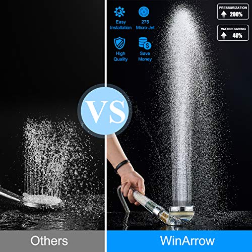 WinArrow Cabezal Ducha Filtro, Vitamina C Iones KDF55 Alcachofa Ducha Filtro Elimina Cloro y Flúor, Suaviza el Agua con Panel Microporoso 304 Inox de 80mm 200% de Alta Presión y 40% de Ahorro Agua