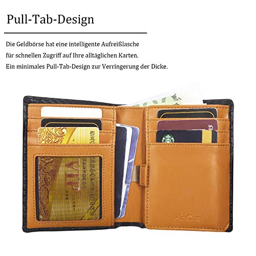 WinCret Piel Carteras para Hombre con Monedero y RFID Bloqueo - Billetera Hombre con 8 Ranuras para Tarjeta de película