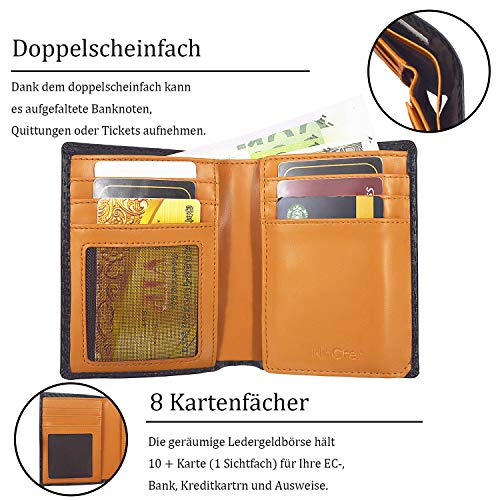 WinCret Piel Carteras para Hombre con Monedero y RFID Bloqueo - Billetera Hombre con 8 Ranuras para Tarjeta de película