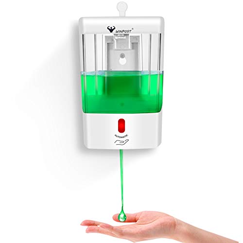 WINPOST - Dispensador automático de jabón líquido infrarrojo para manos sin contacto, para montaje en pared, bomba de loción, funciona con pilas, con tapa para cocina, encimera, baño, 650 ml