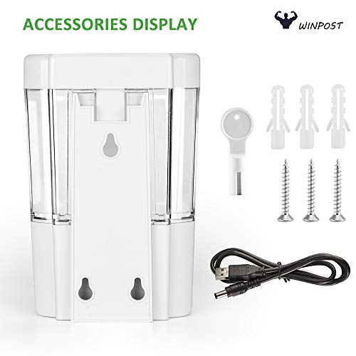 WINPOST - Dispensador automático de jabón líquido infrarrojo para manos sin contacto, para montaje en pared, bomba de loción, funciona con pilas, con tapa para cocina, encimera, baño, 650 ml