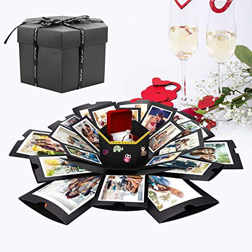 WisFox Explosion Box, Creativo DIY Hecho a Mano Sorpresa Explosión Caja de Regalo Amor Memoria, Álbum de Fotos de Scrapbooking Caja de Regalo para Cumpleaños Día de San Valentín Aniversario Navidad