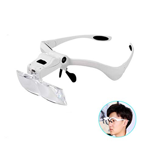 WOAIWOJIA Lupa con Luz 2 Led Lupas De Gran Aumento Leer Extensiones De Pestañas Reparación De Joyería Gafas Lupa Visera Y Cinco Lentes Intercambiable (1x,1.5X,2X,2.5X,3.5X)
