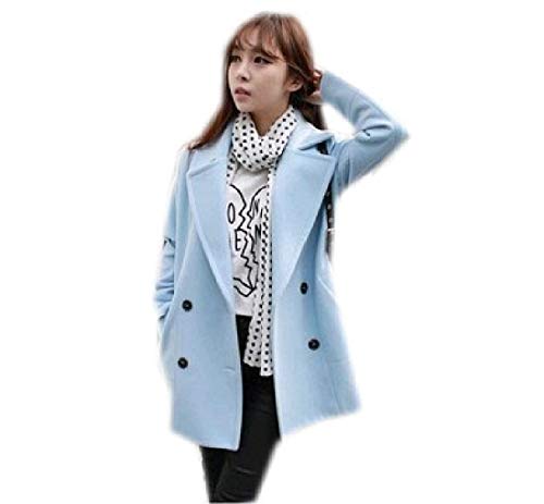 通用 Women Long Sleeve Autumn Double Button Woolen Coat Jacket Light Blue M