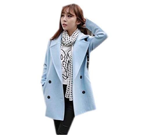 通用 Women's Notched Lapel Double Breasted Wool Outwear Jacket Light Blue XS