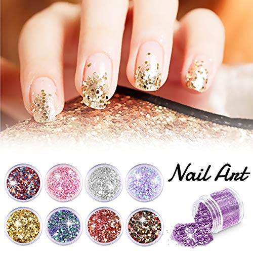 WOSTOO Purpurinas Polvo Chunky Glitter Purpurina para el Rostro, Cara y Cuerpo Maquillaje Glitter Paillette Brillante Decoración para Pelo, Uñas y Mejilla -10 Cajas