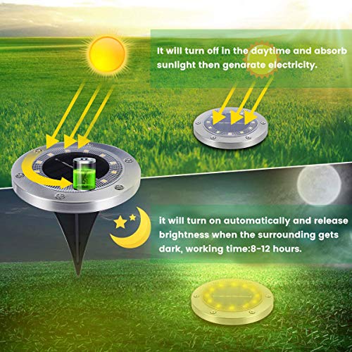 WOWDSGN 12 LED IP65 Luz de suelo solar impermeable al aire libre para decoración de jardín, patio, césped, estanque y terraza. (Blanco, 8 paquetes)