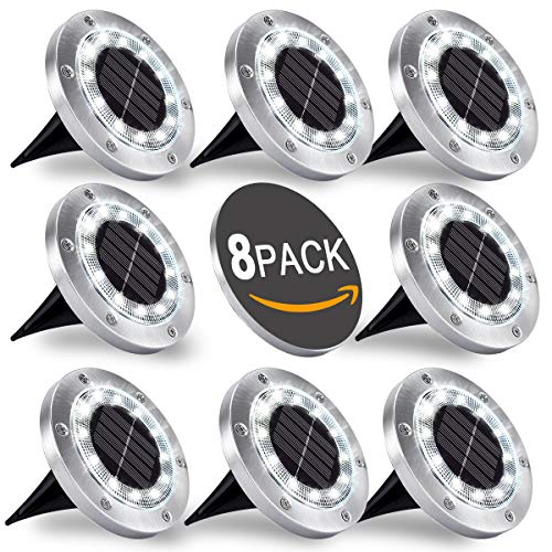 WOWDSGN 12 LED IP65 Luz de suelo solar impermeable al aire libre para decoración de jardín, patio, césped, estanque y terraza. (Blanco, 8 paquetes)