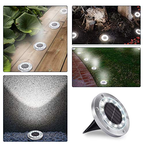 WOWDSGN 12 LED IP65 Luz de suelo solar impermeable al aire libre para decoración de jardín, patio, césped, estanque y terraza. (Blanco, 8 paquetes)