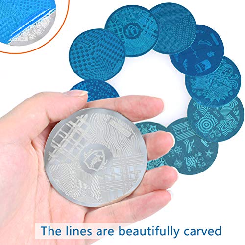 WOWOSS 16 Piezas Set de Estampación Arte de Uñas 13Pcs Placas Estampacion Uñas 2 Sello Estampador Uñas + Raspador de Manicura