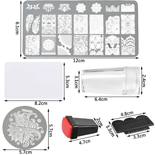 WOWOSS 16 Piezas Set de Estampación Arte de Uñas 13Pcs Placas Estampacion Uñas 2 Sello Estampador Uñas + Raspador de Manicura
