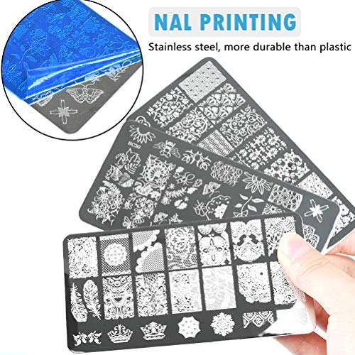 WOWOSS 16 Piezas Set de Estampación Arte de Uñas 13Pcs Placas Estampacion Uñas 2 Sello Estampador Uñas + Raspador de Manicura