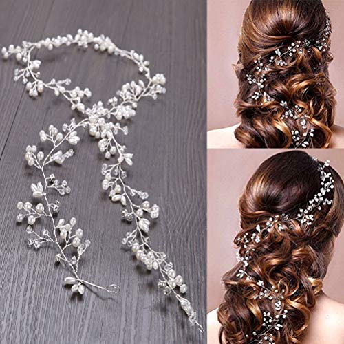 WOWOSS Pelo de Novia - Nupcial Tocado Diademas de Pelo Novia Adornos Accesorios para el Cabello para Boda Fiesta Velada (50cm)