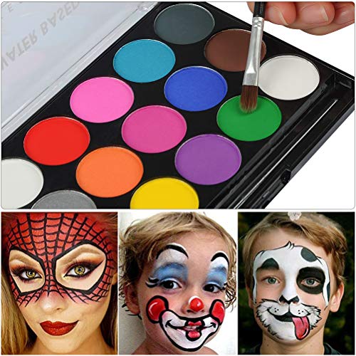 WOWOSS Pinturas de Cara para Niños Set de Maquillaje para Fiestas Infantiles Incluye Pinceles para Pintura Facial, Pinturas al Agua (15 Colores)