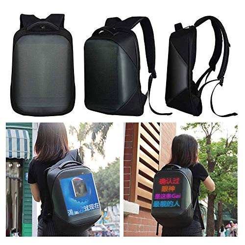 WSMLA Actualizar LED Inteligente Mochila, innovadora Pantalla de la Propaganda Personalizada dinámico Mochila adecuados WiFi Android iOS App de cumpleaños Creativo del Regalo DIY Mochila, Negro