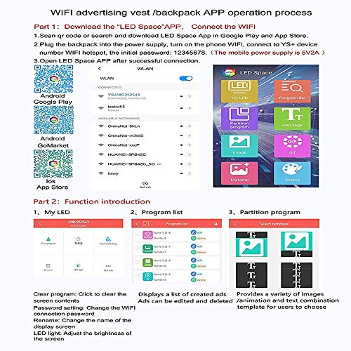 WSMLA Actualizar LED Inteligente Mochila, innovadora Pantalla de la Propaganda Personalizada dinámico Mochila adecuados WiFi Android iOS App de cumpleaños Creativo del Regalo DIY Mochila, Negro