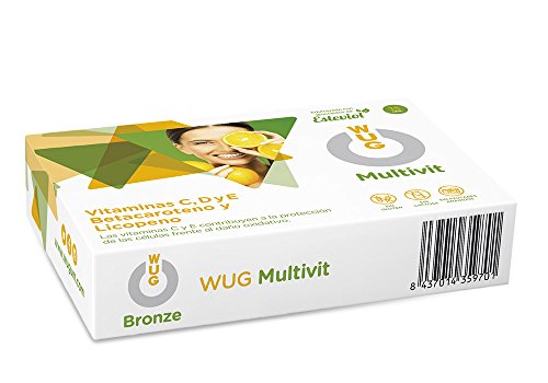 WUG Multivit Chicle | Vitaminas C, D y E, Té Verde y Granada Concentración, Sabor Menta, 15 Unidades