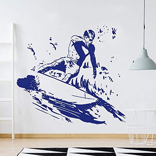 wZUN Etiqueta de la Pared de Surf baño Vidrio decoración Impermeable Tabla de Surf Surfista Deportes Extremos Vinilo Adhesivo 62x57cm
