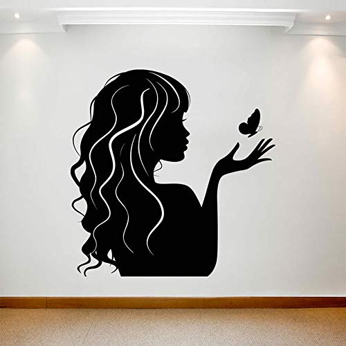 wZUN Salón de Belleza Etiqueta de la Pared Chica Mariposa peluquería Logo Art Deco Vinilo extraíble 50X50 cm