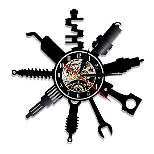 xcvbxcvb Servicio de Coche Disco de Vinilo Reloj de Pared decoración de diseño Moderno Taller de reparación de automóviles Reloj de Pared 7 LED Reloj decoración del hogar