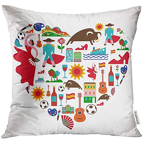 Xinli Shop Funda de cojín Funda de cojín Spanish Love Barcelona Travel Flamenco Madrid Guitarra Fundas taurinas