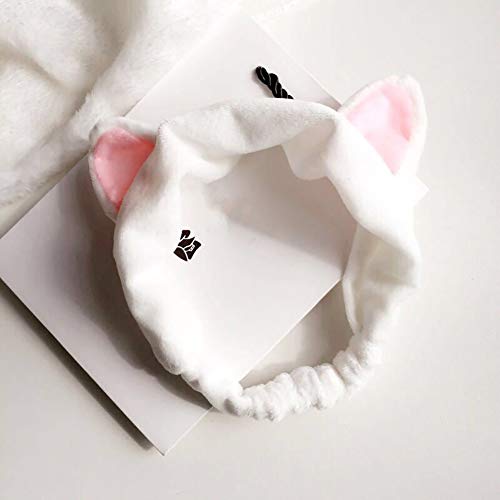 Xiton 1 UNID Suave Elástica Oreja de Gato Hairband Lavado Creativo Cara Ducha Cintas de Maquillaje Hairbands Beauty Spa Cintas Para Mujeres Niñas (blanco)