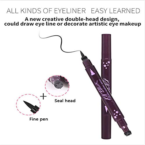 Xiton 4pcs de la cabeza del doble Delineador de ojos Delineador de ojos tatuaje sello impermeable de larga duración de maquillaje Delineador de ojos cosmético Negro Delineador de ojos pencill