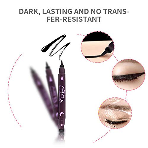 Xiton 4pcs de la cabeza del doble Delineador de ojos Delineador de ojos tatuaje sello impermeable de larga duración de maquillaje Delineador de ojos cosmético Negro Delineador de ojos pencill