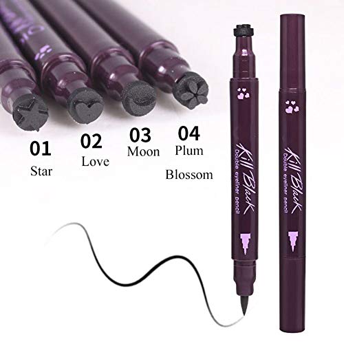 Xiton 4pcs de la cabeza del doble Delineador de ojos Delineador de ojos tatuaje sello impermeable de larga duración de maquillaje Delineador de ojos cosmético Negro Delineador de ojos pencill