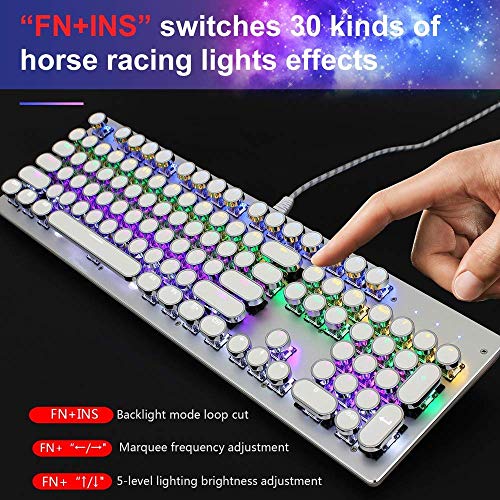 XIUYU V800 Punk Casquillo Redondo Claves Colorido Teclado retroiluminado Azul Eje mecánico con Cable de Juego for el Ordenador portátil (Negro) (Color: Blanco)