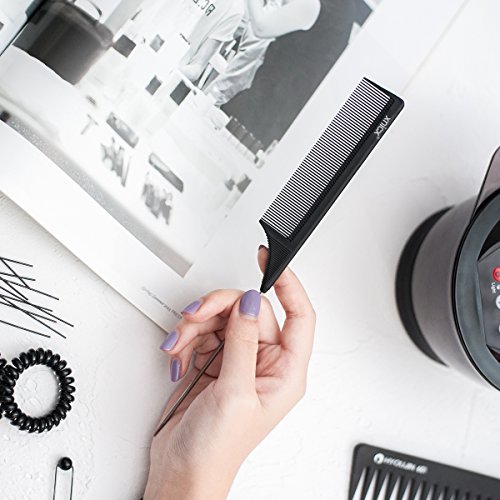 xnicx negro peine de cola 100% antiestático 230 ℃ Resistente al calor Teaser Pintail Juego de estilo profesional peine,Peluquería Estilista de pelo peine de corte, juego de peluquería Peluquería Peine