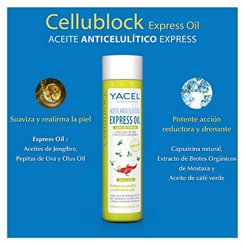 Yacel Cellublock Express Oil - Aceite Anticelulítico Drenante y Reductora, 150 ml