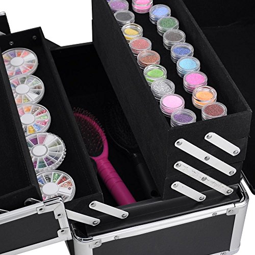 Yaheetech Estuche de Maquillaje Maletín de Cósmetico Aluminio Organizador Negro 36,5 x 22 x 27 cm
