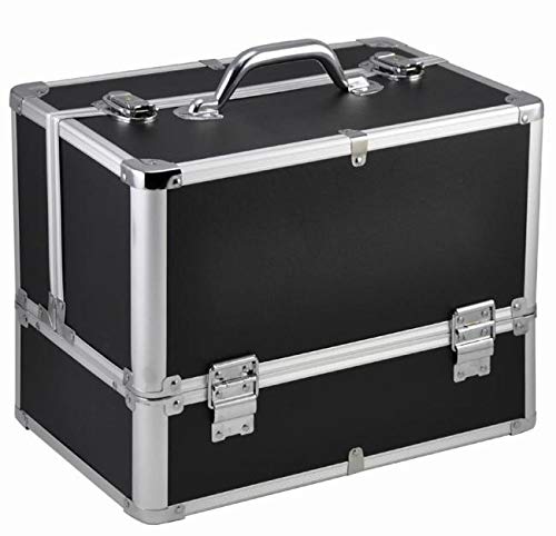 Yaheetech Estuche de Maquillaje Maletín de Cósmetico Aluminio Organizador Negro 36,5 x 22 x 27 cm