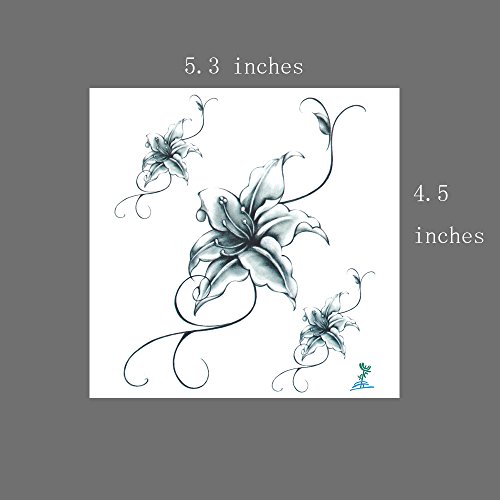 Yeeech Tatuaje Temporal Adulto Flor Lirio Negro y Blanco para Mujer Tobillo Pie Brazo Pata Mano Chaleco Sexy Pequeño Cuerpo Arte Adhesivo Maquillaje Impermeable Tribal Flor 70s 4 Hojas