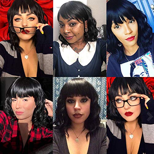 YEESHEDO peluca negra para mujeres negras, afro Bob corto ondulado rizado largo medio sintético Pelucas para mujer de aspecto natural cabeza completa reemplazo pelo con flequillo Cosplay