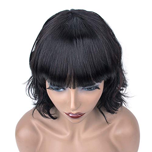 YEESHEDO peluca negra para mujeres negras, afro Bob corto ondulado rizado largo medio sintético Pelucas para mujer de aspecto natural cabeza completa reemplazo pelo con flequillo Cosplay