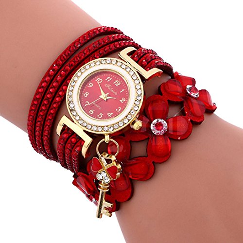 Yesmile Relojes❤️Reloj de Pulsera de Mujer con Diamantes de Campanas de Moda Reloj de Mujer con Diamantes de Lady Womans Fulaida (Rojo)