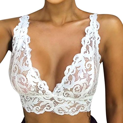 Yesmile Ropa de Interior Pijama Mujer Mujeres Sexy Lencería Hueca Corsé de Encaje Transparente Sujetador de Poliéster de Flores de Cinturón Cruzado (S, Blanco)