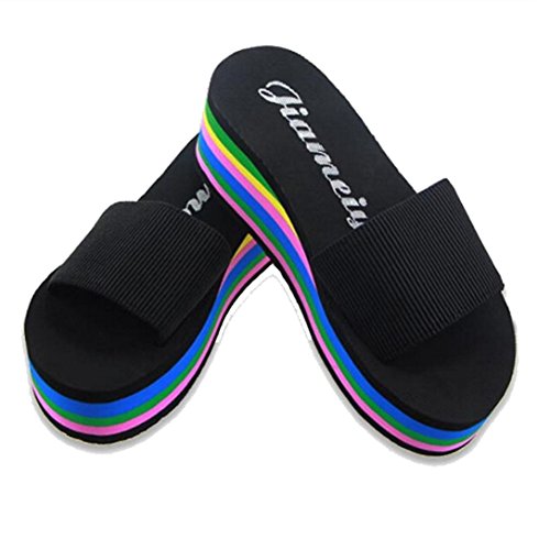 Yesmile Sandalias para Mujer Zapatos Casual de Mujer Sandalias Antideslizantes del Arco Iris Zapatillas de Playa Femeninas (39, Negro)