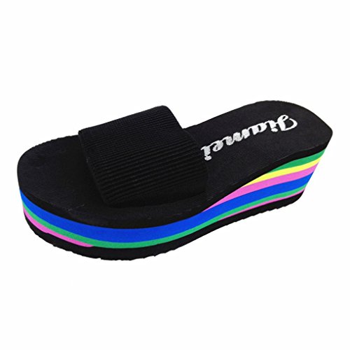 Yesmile Sandalias para Mujer Zapatos Casual de Mujer Sandalias Antideslizantes del Arco Iris Zapatillas de Playa Femeninas (39, Negro)