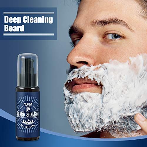 Y.F.M Kit Barba Cuidado para Hombre 13Pcs, Champu Barba, Peine, Cepillo Barba, Aceite, Balsamo, Tijeras, Guía Barba, bolsa de lona, delantal con ventosas, Regalos de Halloween, Regalos para hombres