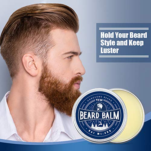 Y.F.M Kit Barba Cuidado para Hombre 13Pcs, Champu Barba, Peine, Cepillo Barba, Aceite, Balsamo, Tijeras, Guía Barba, bolsa de lona, delantal con ventosas, Regalos de Halloween, Regalos para hombres