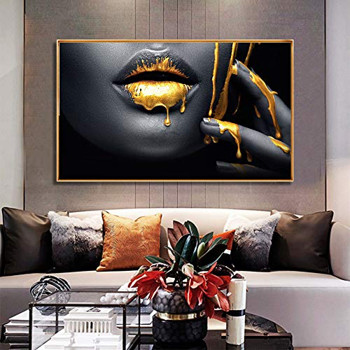 YHZSML Oro Negro Pintura Al óleo Mujer Africana Lonas De Imprimir Modern Giclee Artwork 40x70cm