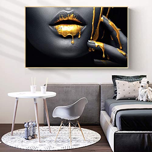 YHZSML Oro Negro Pintura Al óleo Mujer Africana Lonas De Imprimir Modern Giclee Artwork 40x70cm