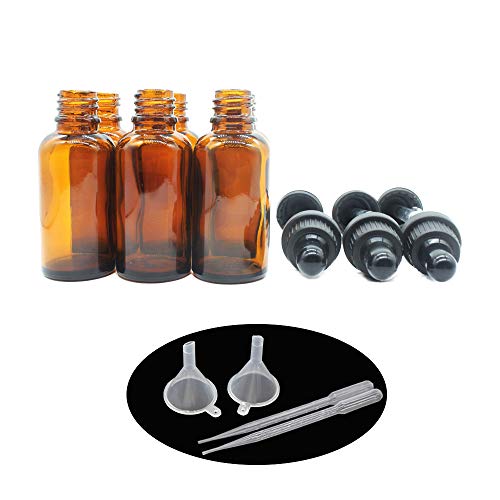 Yizhao Ambar Frasco Cuentagotas Cristal 30ml, Botellas Cuentagotas con [Pipeta Cuentagotas Cristal], para Aceite Esencial, Masaje,Fragancia, Aromaterapia, Laboratorio, E-Líquidos - 6Pcs