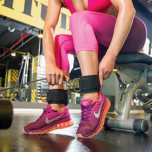 Yizhet 2pcs Par De Tobilleras Deportivas Correas Ajustables para Los Tobillos con Doble Anilla en D Correa para muñecas y piernas de Peso, para Fijar máquina de Cable(Negro)